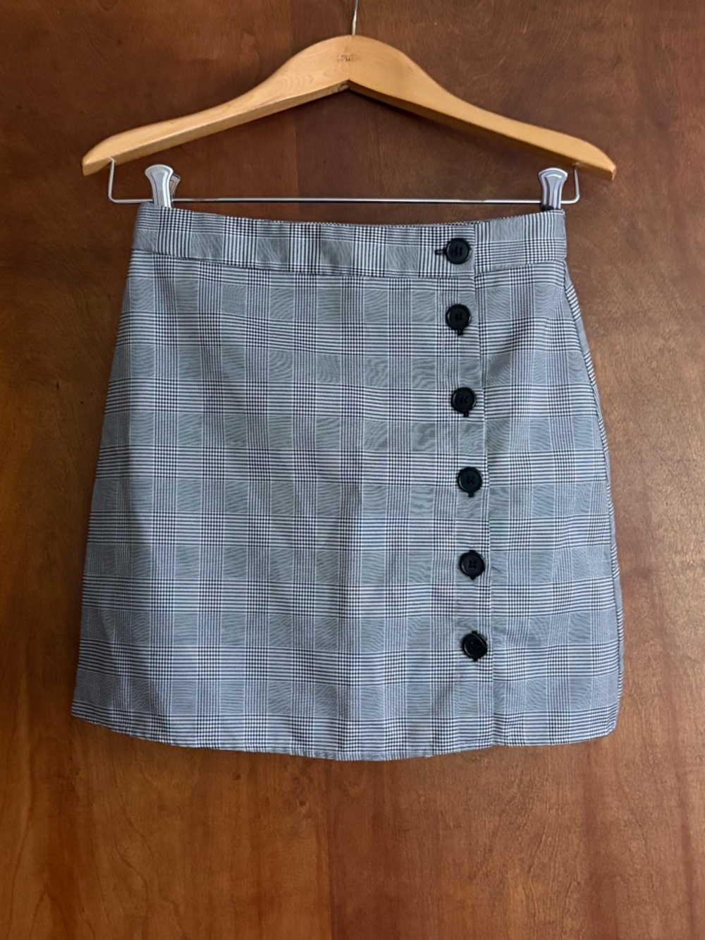 Forever 21 Gray Plaid Mini Skirt with Side Button Detail